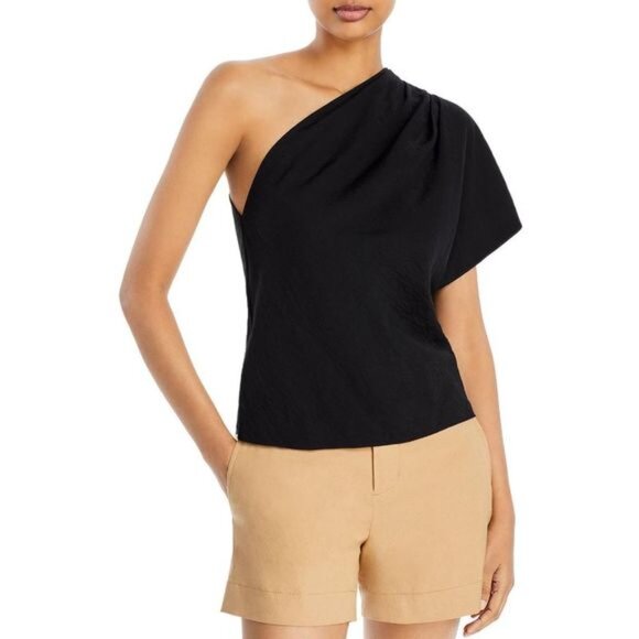 Vince Tops - Vince Black Ruched One Shoulder Blouse Top Size L
